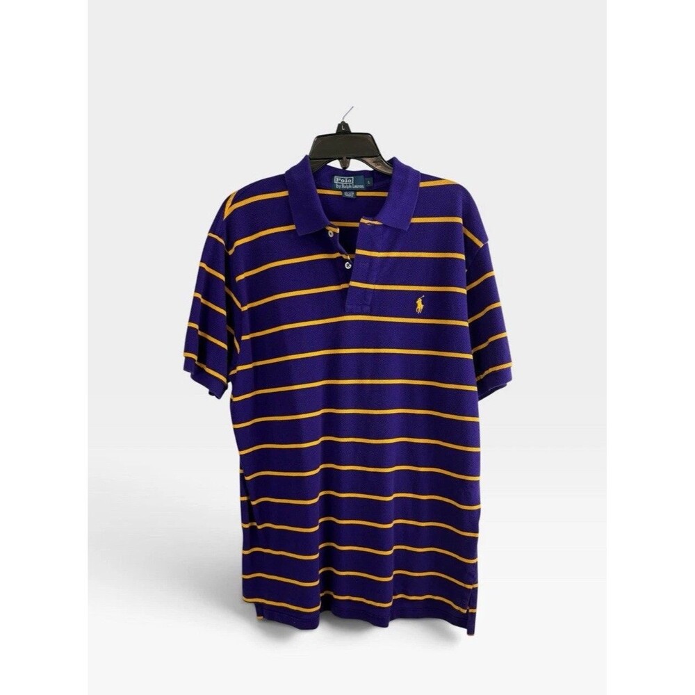 Polo by Ralph Lauren Mens Polo Shirt Size Large Purple Yellow Short Sleeve Logo